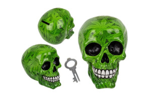kasička skull s marihuana potisk