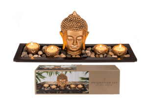 buddha dekorace hlava+tác+svícen