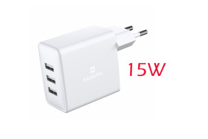 Swissten síťový adaptée 3x USB 3A 15W bílý