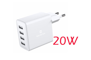 Swissten síťový adapter 4x USB 4A 20W bílý