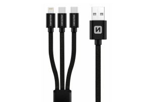Datový kabel Swissten Textile 3in1 1,2M černý