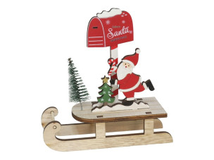 dřev. sáně+santa pošta 15cm