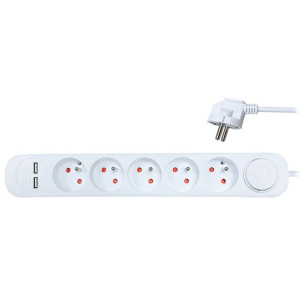 Přídlužovácí přívod 3m 250V 2USB 5x