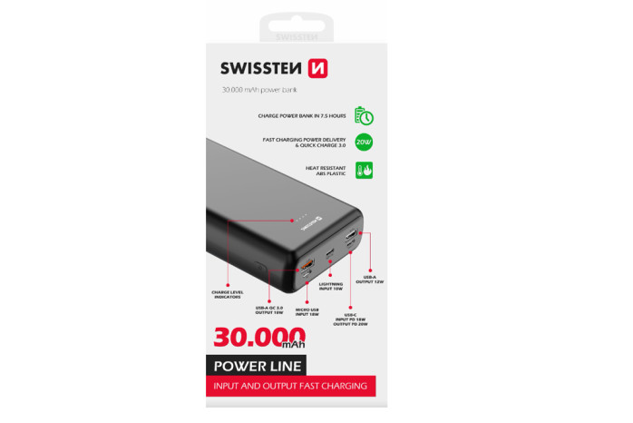 detail Swissten Powerbank 30000 mAh Fast Charging