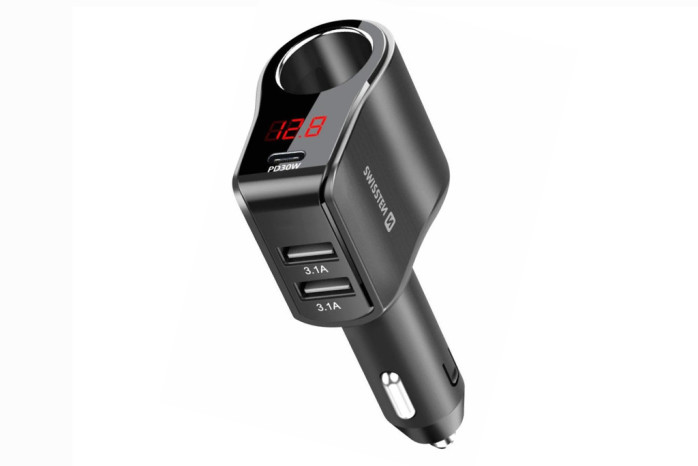 detail Swissten autoadaptér s výstupem 1x CL, 1x UCB-C PD a 2x USB-A, 108-216W