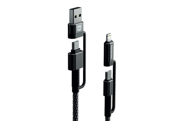 detail Swissten Kevlar datový kabel + nabíječka 4in1 60W 1,5M