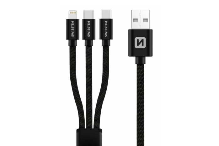 detail Datový kabel Swissten Textile 3in1 1,2M černý